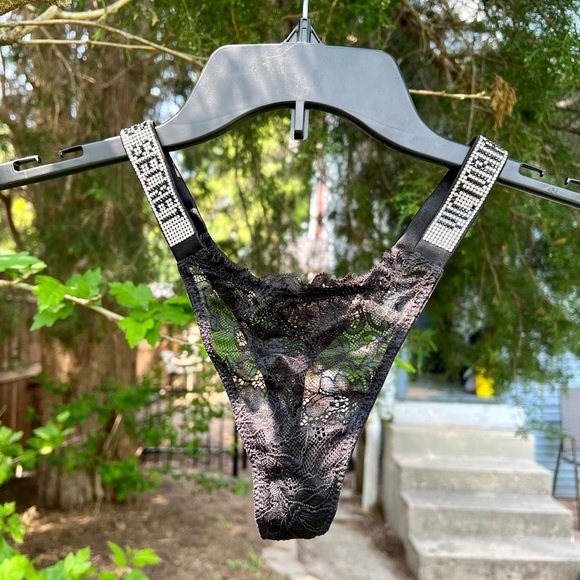 Victoria's Secret Other - Black lace Victoria’s Secret shine strap thong panty very sexy new S